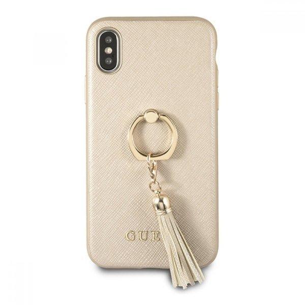 Coque Housse GUESS Hard Case Saffiano avec Anneau pour iPhone X - Gold