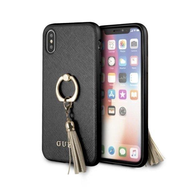 Coque Housse GUESS Hard Case Saffiano avec Anneau pour iPhone X - Black