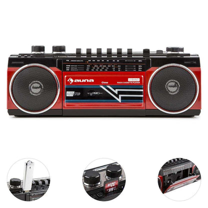 Duke Radio Cassette Rétro Boombox USB MP3 SD Bluetooth Tuner FM Rouge