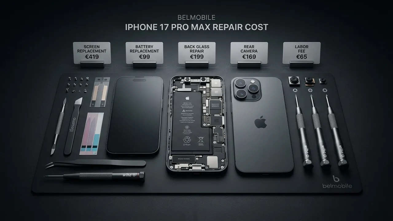 iPhone 17 Pro Max tamir maliyeti: Brüksel'de €80'dan başlayan fiyatlarla (2026)